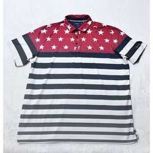 Walter Hagen Golf Polo Mens XXL Stars/Stripes Red White & Blue Shirt Poly/Span